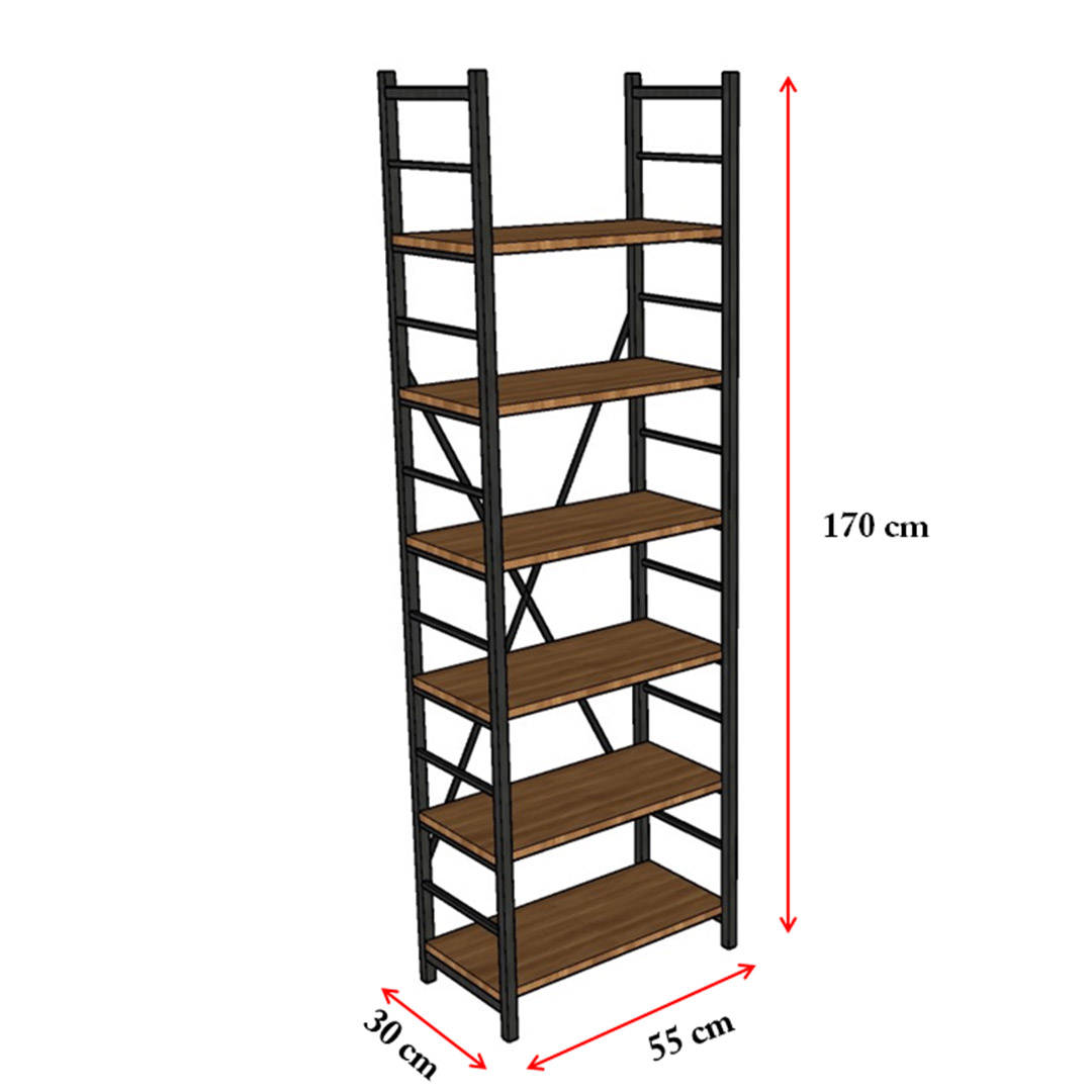 6 Raflı Metal Kitaplık Metal-K-01 Akça Ağaç (55 cm)