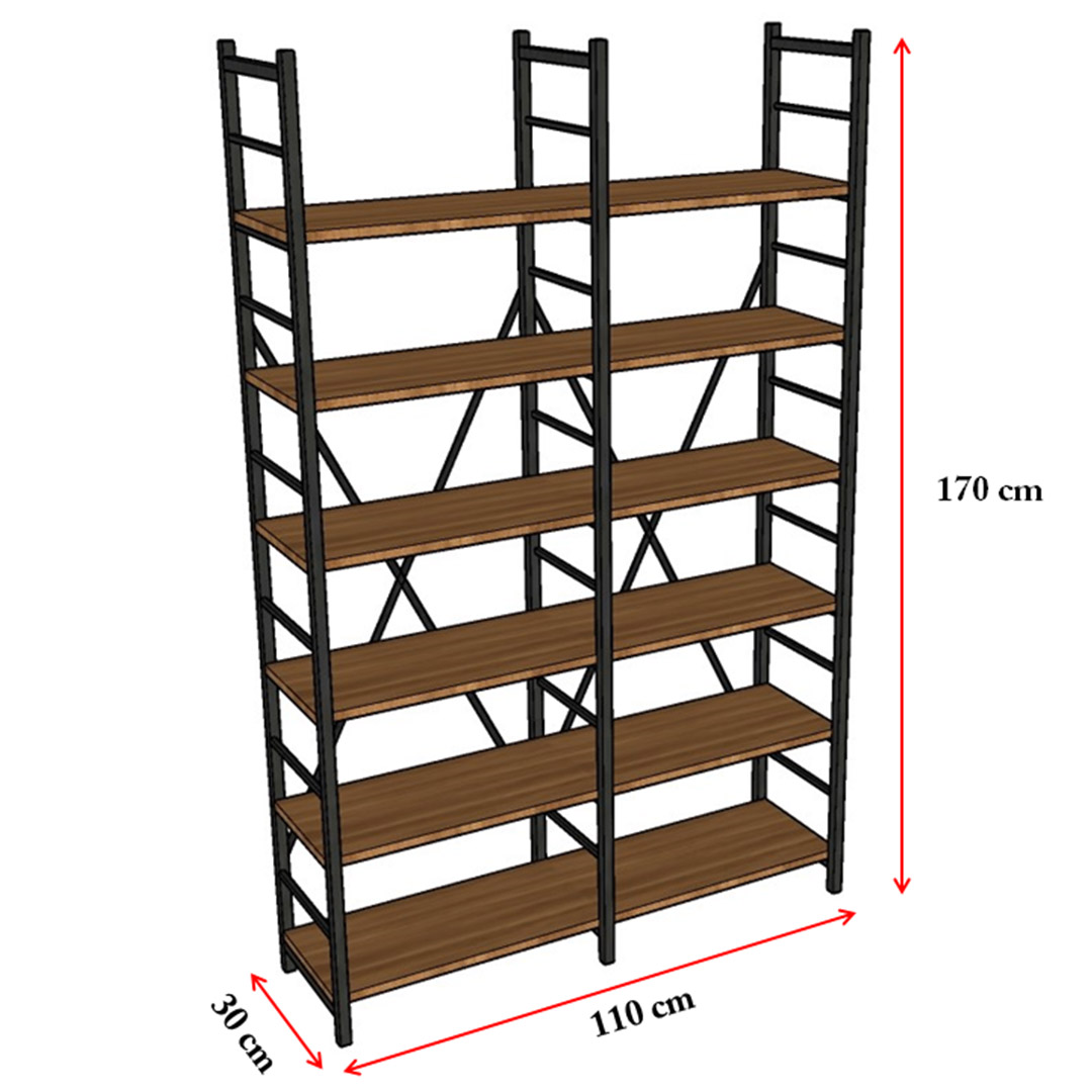 6 Raflı Metal Kitaplık Metal-K-02 Akça Ağaç (110 cm)