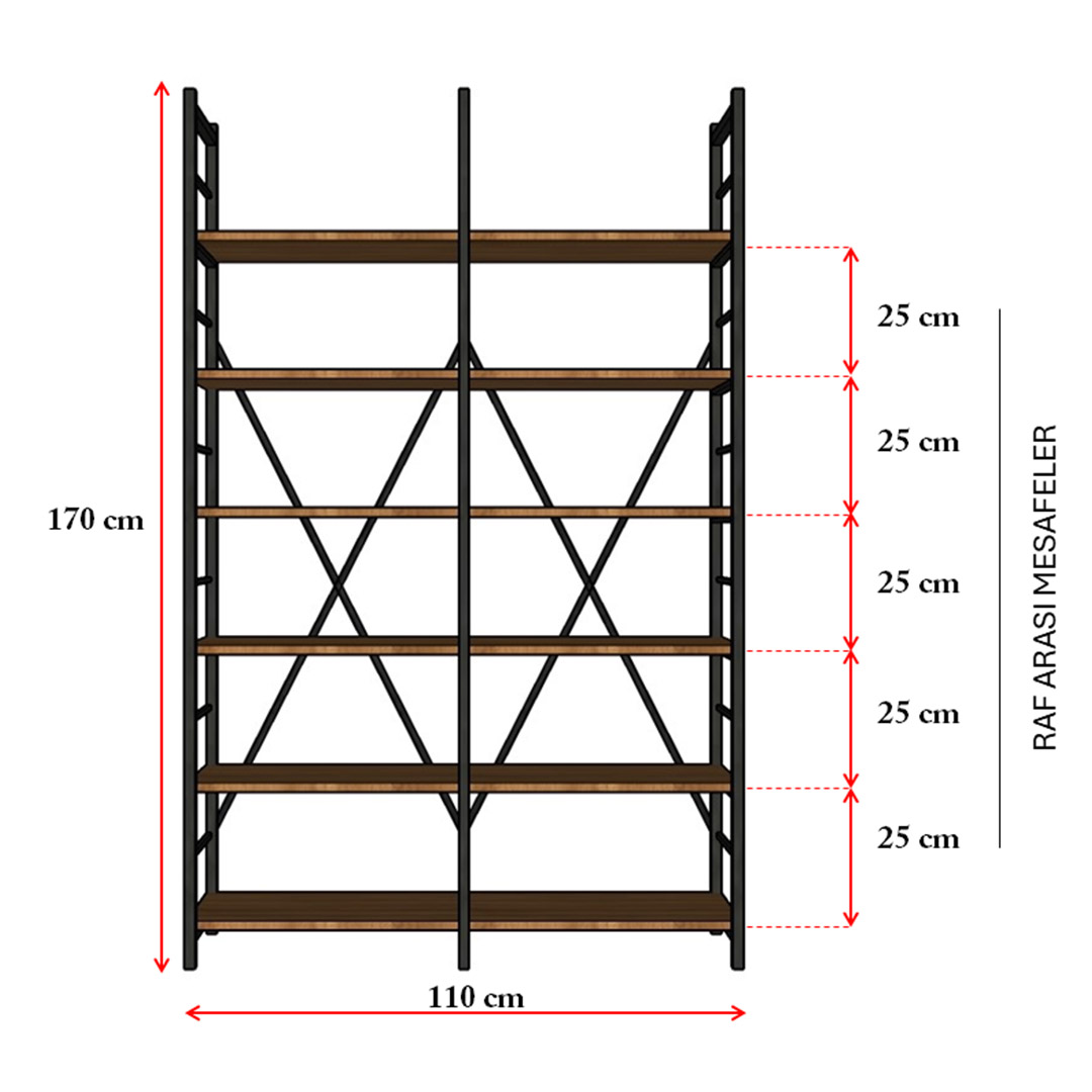 6 Raflı Metal Kitaplık Metal-K-02 Beyaz (110 cm)