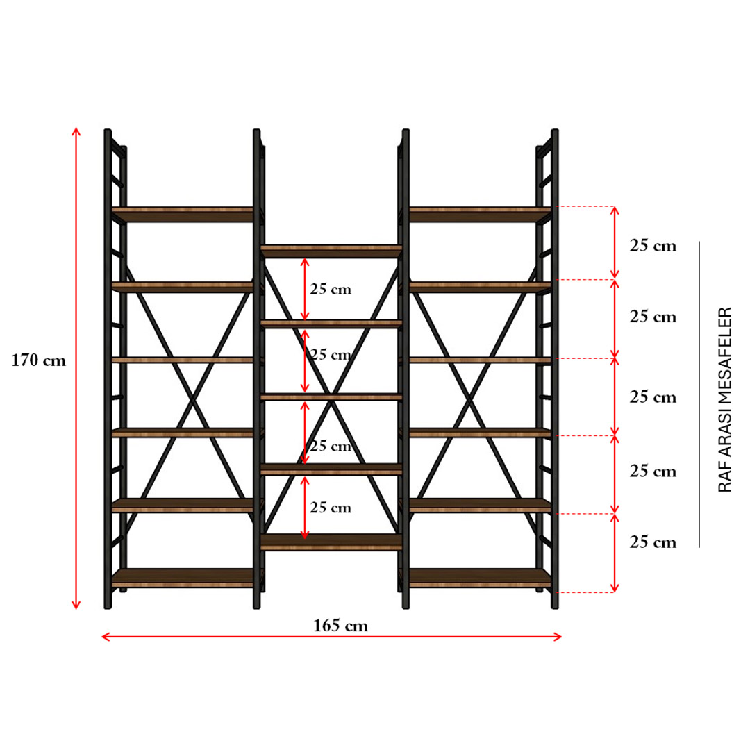 6 Raflı Metal Kitaplık METALK-03 Nevada (165 cm)