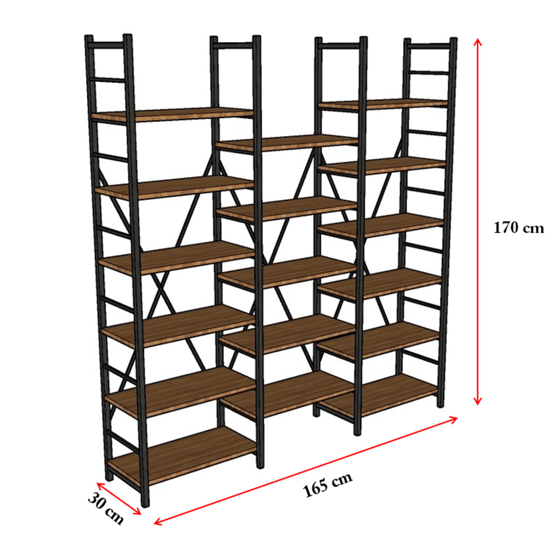 6 Raflı Metal Kitaplık METALK-03 Safir Meşe (165 cm)
