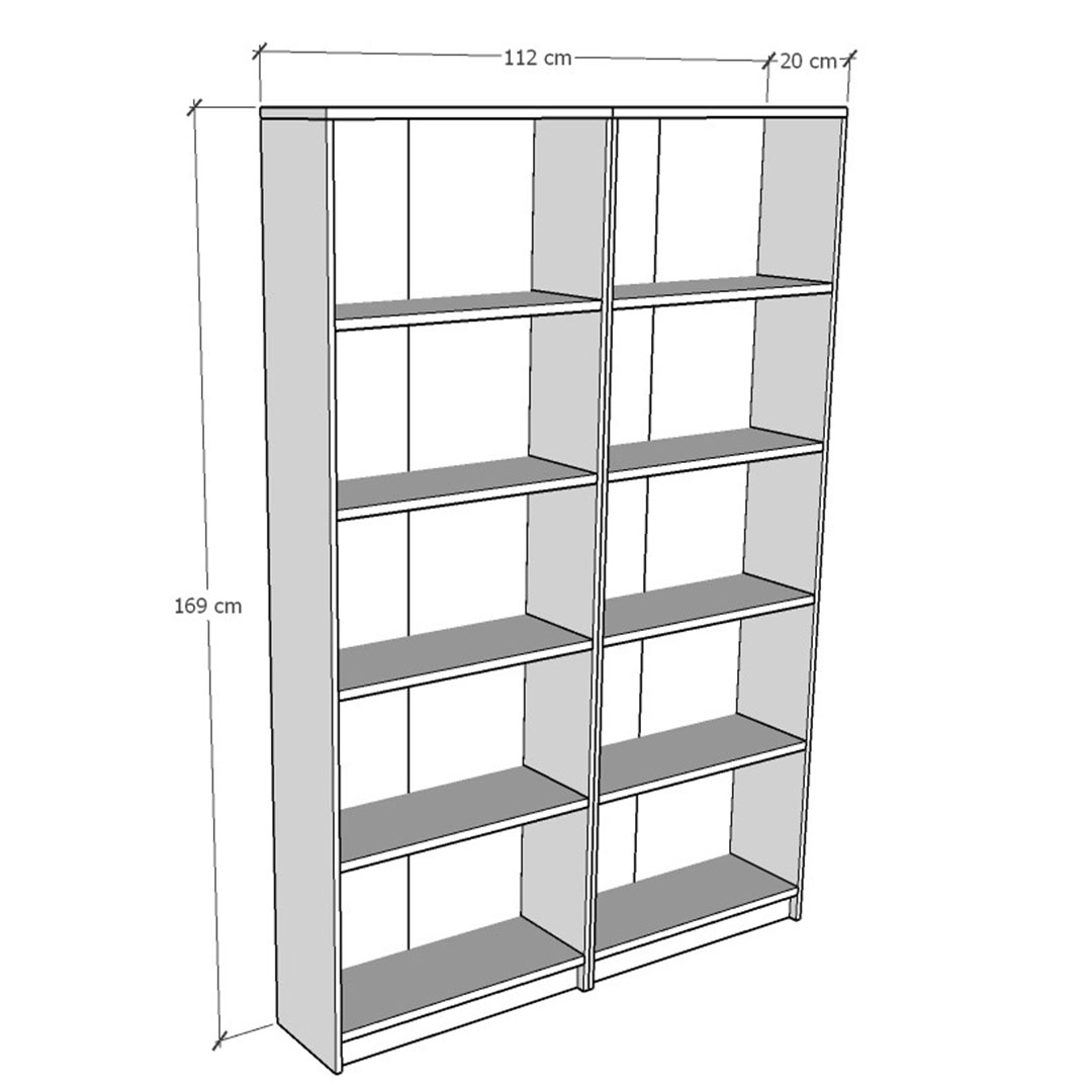 Asra Trend 5 Raflı 2 Modüllü Kitaplık Çalışma Odası Ofis Modern Dekoratif Kitaplık Beyaz (112 cm)