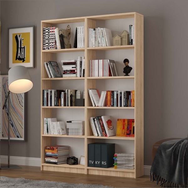 Asra Trend 5 Raflı 2 Modüllü Kitaplık Çalışma Odası Ofis Modern Dekoratif Kitaplık Safir Meşe (112 cm)