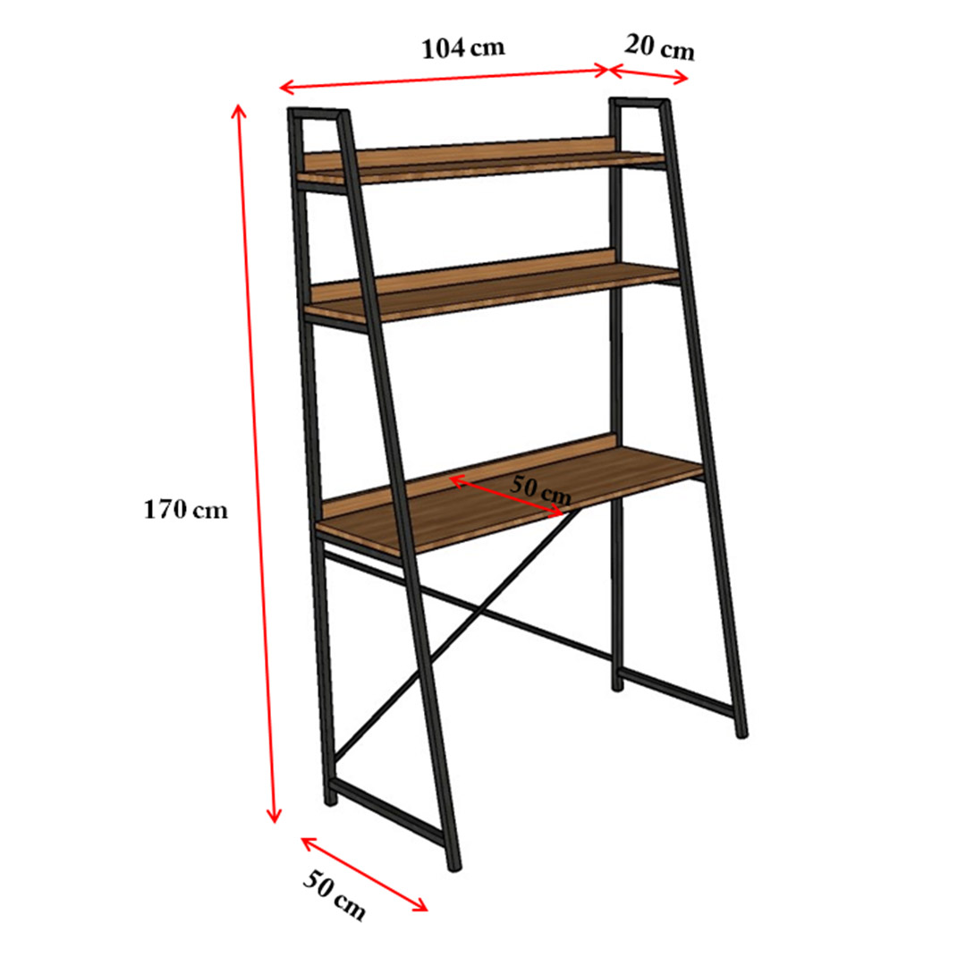 Kitaplıklı Metal  Çalışma Masası Metal-K-ÇM-01 Afrika Ceviz (90 cm)