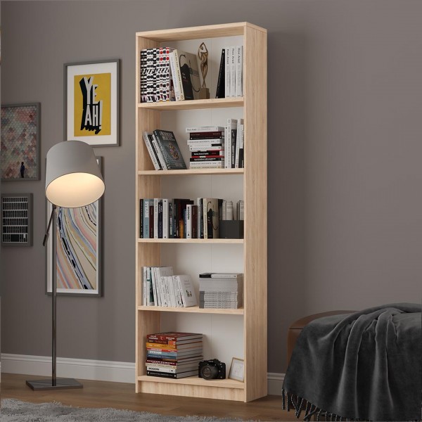 Asra Trend 5 Raflı Kitaplık Çalışma Odası Ofis Modern Dekoratif Kitaplık Safir Meşe (56 cm)