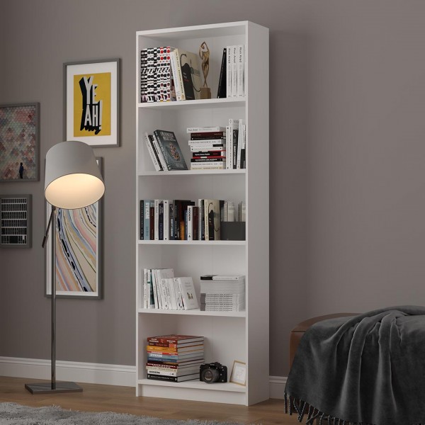 Asra Trend 5 Raflı Kitaplık Çalışma Odası Ofis Modern Dekoratif Kitaplık Beyaz (56 cm)