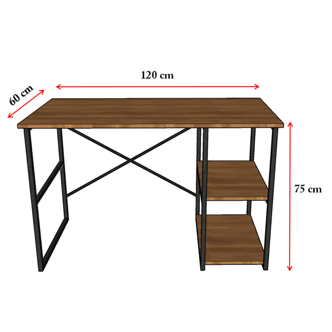 Raflı Metal Çalışma Masası Metal-ÇM-01 Afrika Cevizi (120 cm)