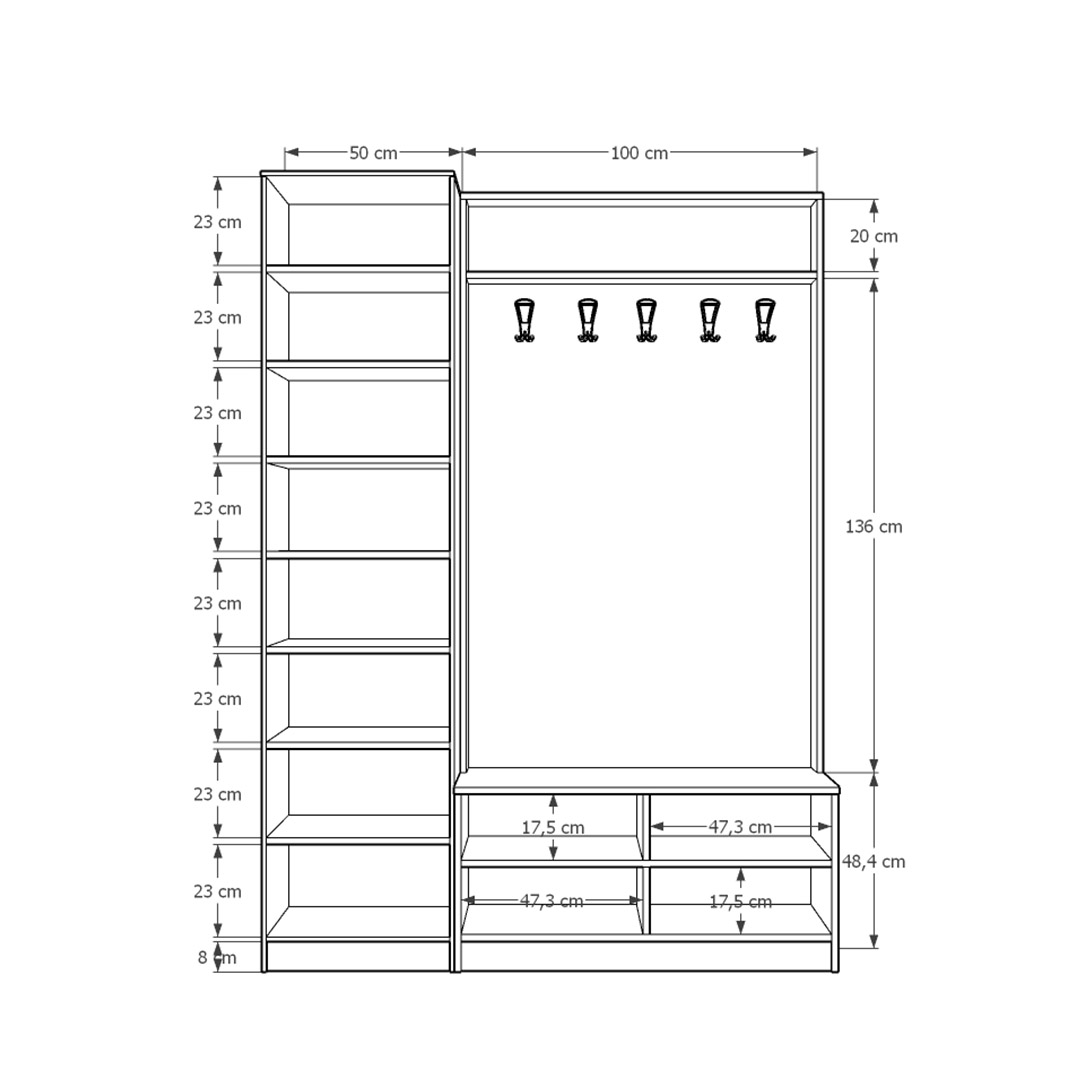 Vestiyer & Portmanto Asra V-07 (150 cm)