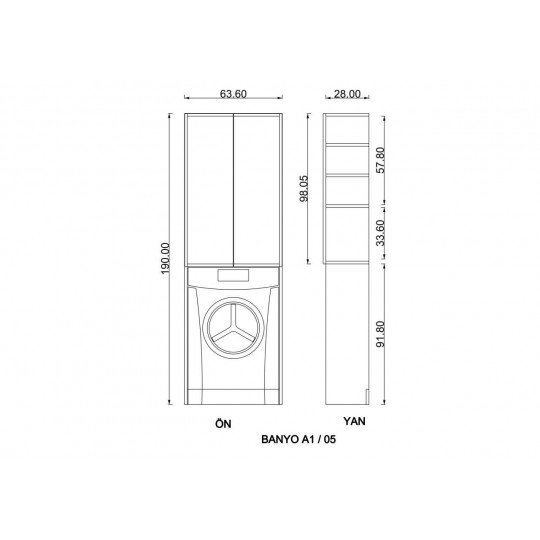 Banyo Dolabı Beyaz B-05 (63.60 cm)