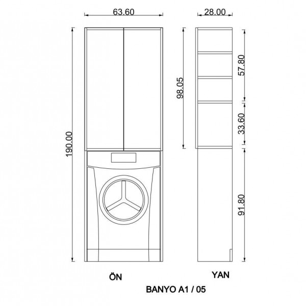 Banyo Dolabı Beyaz B-05 (63.60 cm)