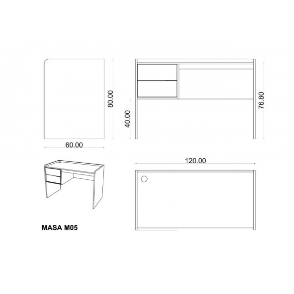 Masa Beyaz & Ofis Gri & Koyu Gri (120 cm)