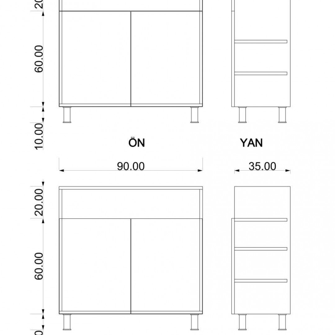 Mutfak Teak & Oksit Karmela (90 cm)