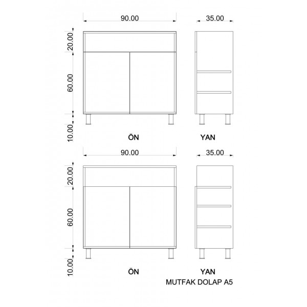 Mutfak Teak & Oksit Karmela (90 cm)