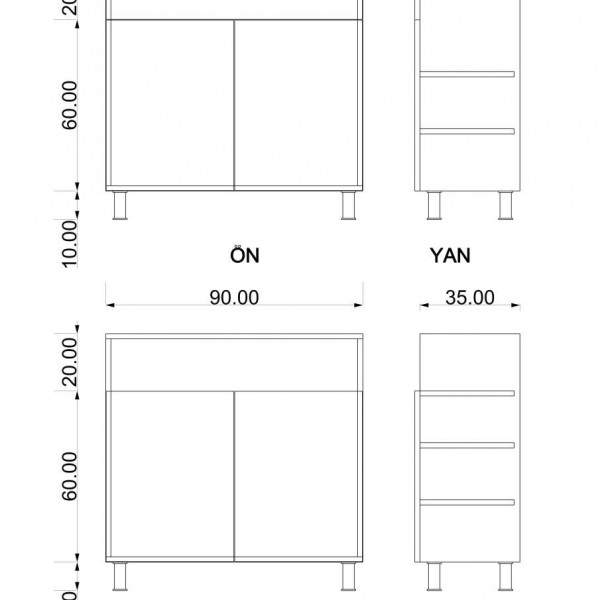 Mutfak Teak & Oksit Karmela (90 cm)