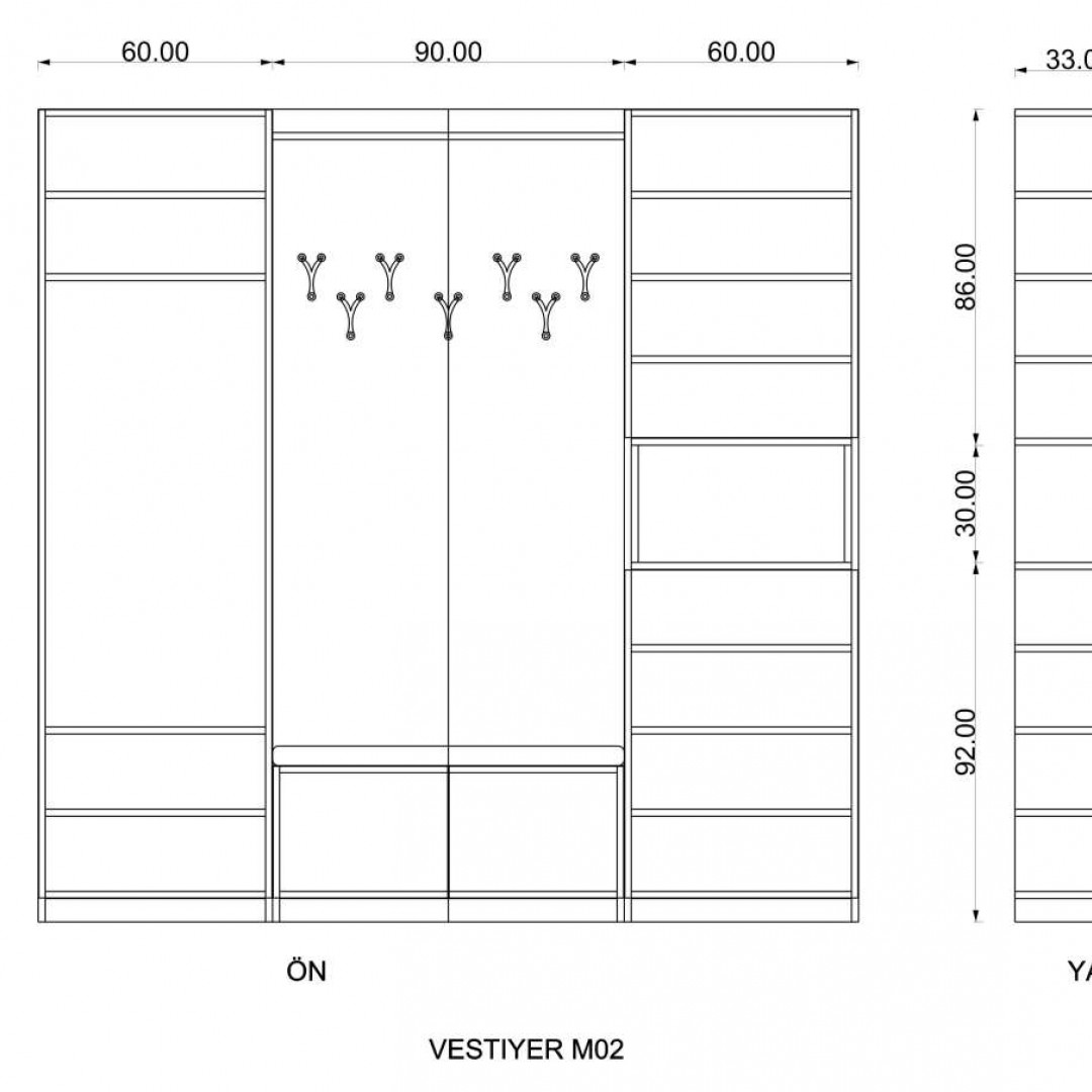 Vestiyer Koyu Gri & Beyaz & Mist Grey (210 cm)