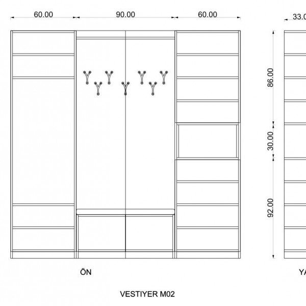 Vestiyer Koyu Gri & Beyaz & Mist Grey (210 cm)