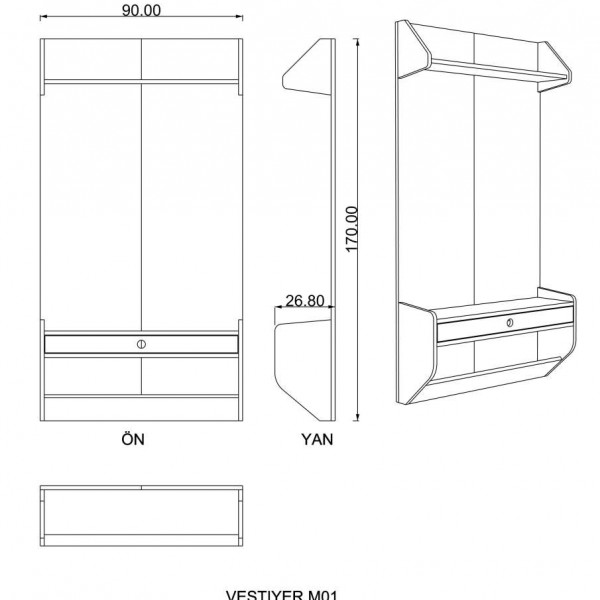 Vestiyer Koyu Gri & Teak (90 cm)