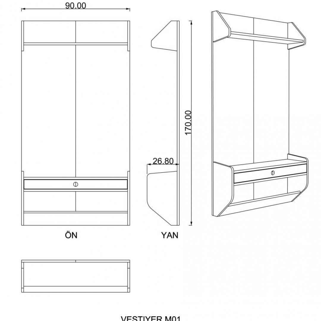 Vestiyer Mist Gri & Koyu Gri (90 cm)