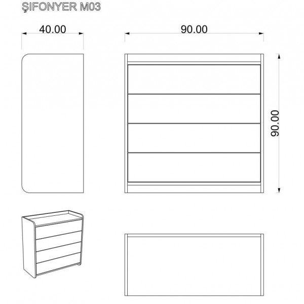 Şifonyer Koyu Gri & Selerno (90 cm)