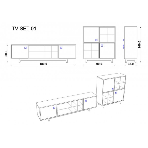 TV Grubu Karina & Koyu Gri & Metalik Gri (50 cm)