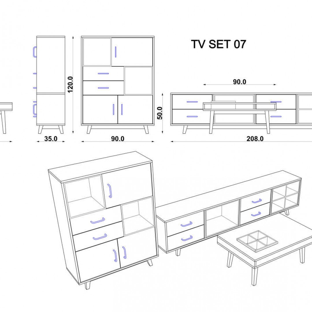 TV Grubu Avir Ceviz & Metalik Gri & Beyaz (50 cm)