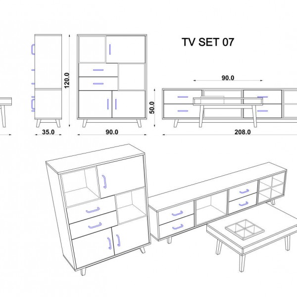 TV Grubu Avir Ceviz & Metalik Gri & Beyaz (50 cm)