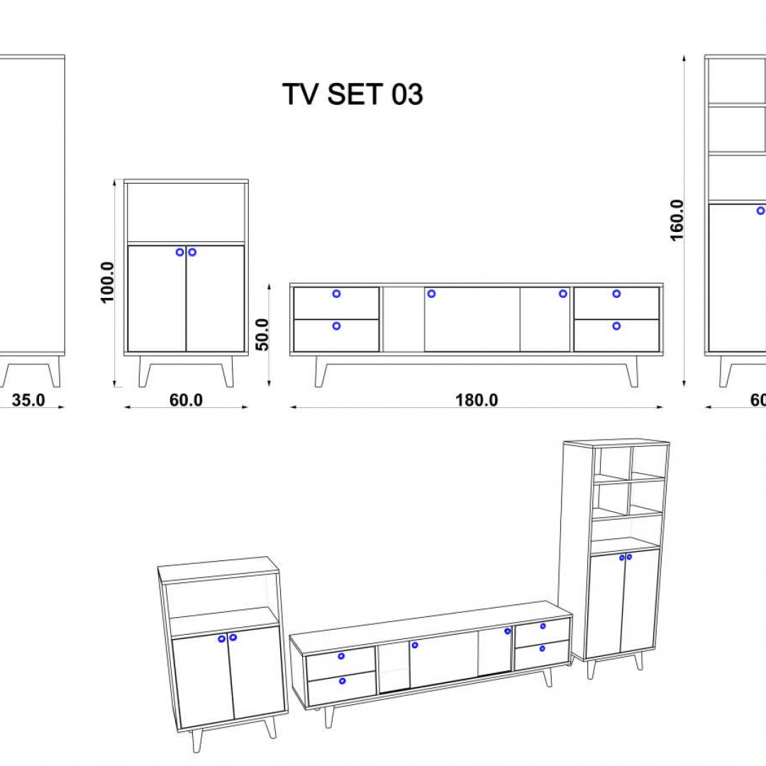 TV Grubu Koyu Gri & Royal Mermer (50 cm)