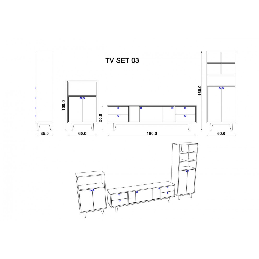 TV Grubu Teak & Beyaz (50 cm)