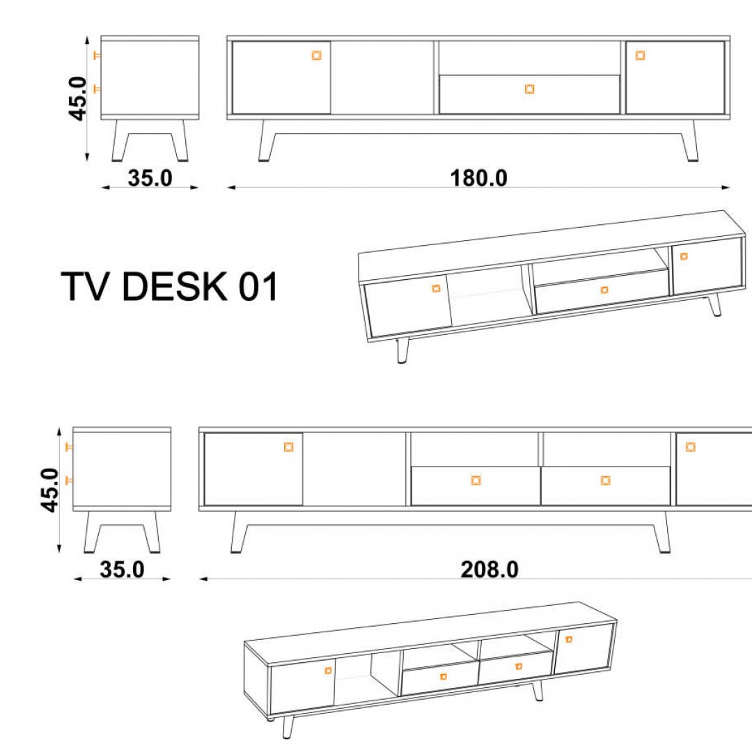 TV Ünitesi Antares & Koyu Gri (180 cm)