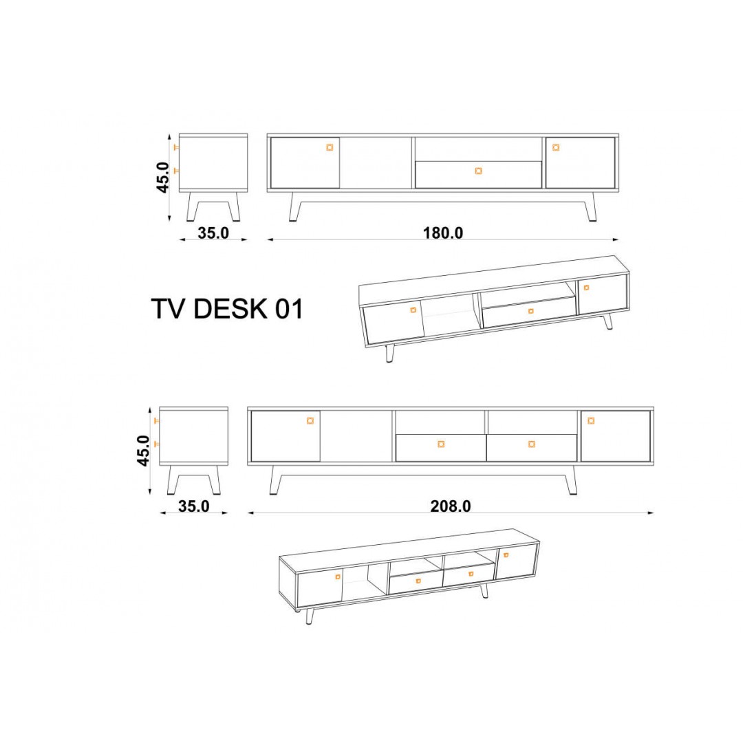 TV Ünitesi Antares & Koyu Gri (180 cm)