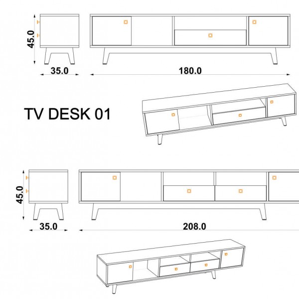 TV Ünitesi Antares & Koyu Gri (180 cm)