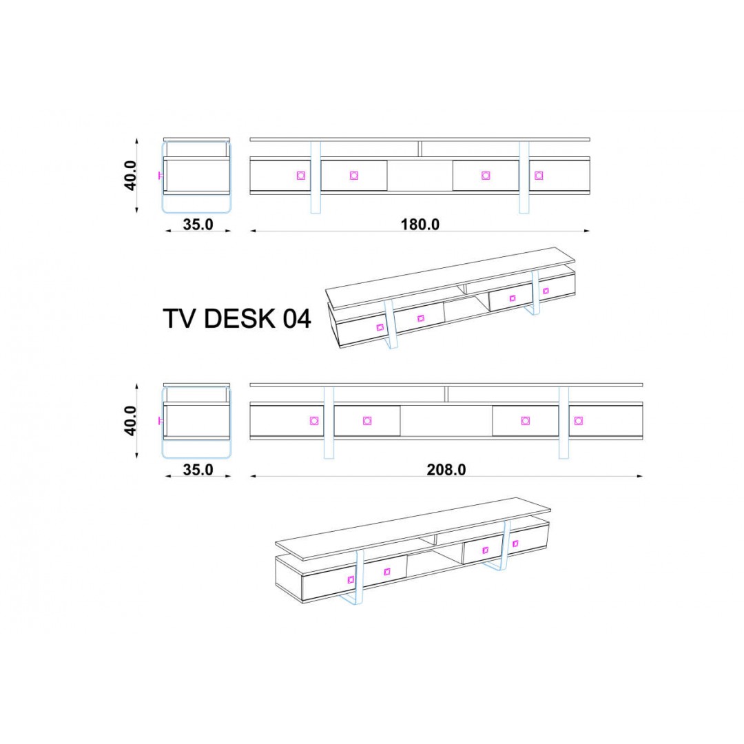 TV Ünitesi Gri Sonomo & Koyu Gri (180 cm)