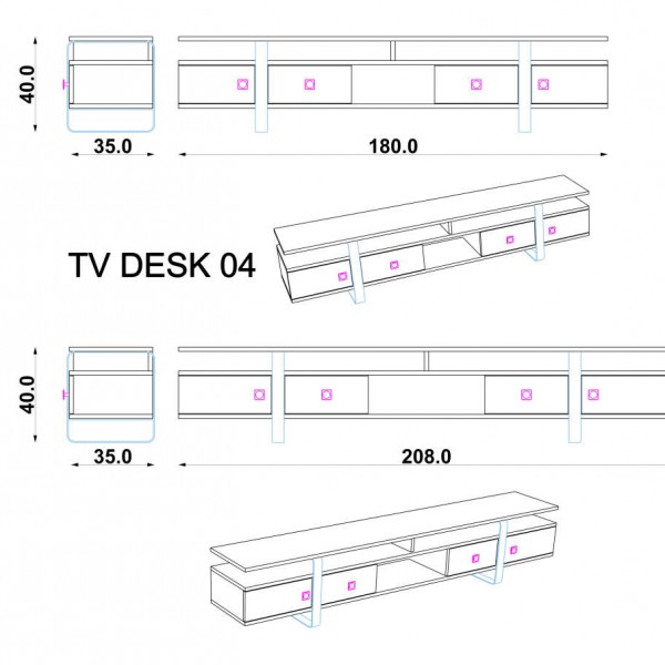 TV Ünitesi Gri Sonomo & Koyu Gri (180 cm)