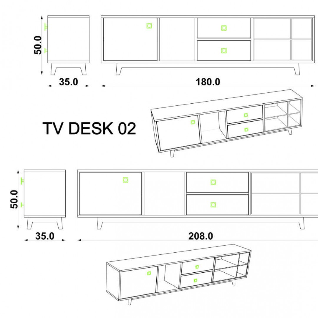 TV Ünitesi Kafkas Meşe & Bianco & Koyu Gri (208 cm)