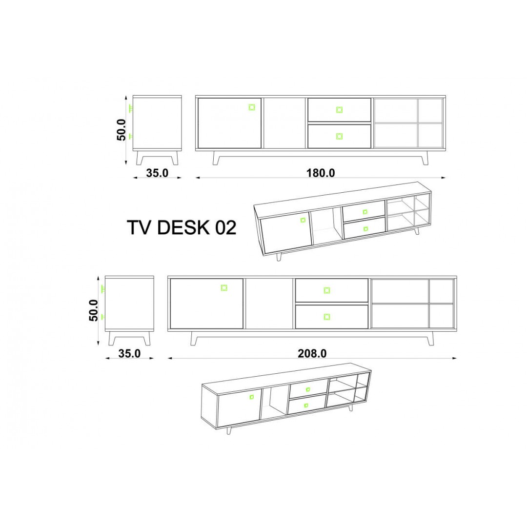 TV Ünitesi Kafkas Meşe & Bianco & Koyu Gri (208 cm)