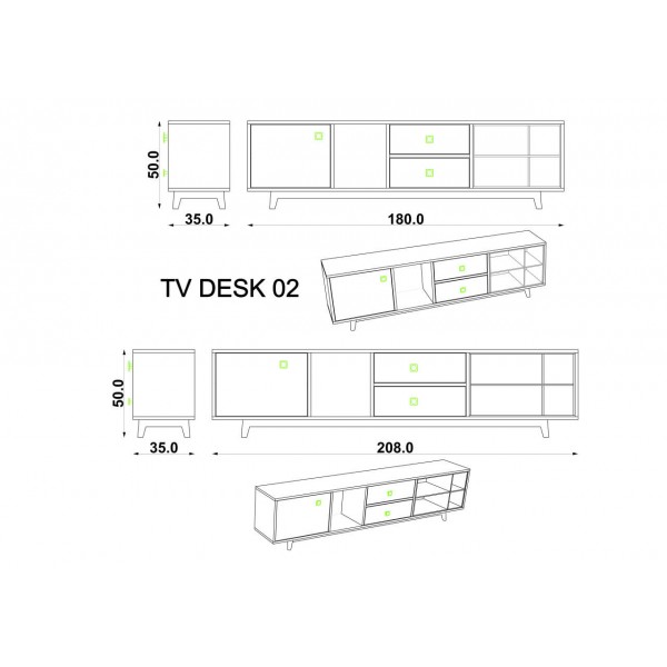 TV Ünitesi Kafkas Meşe & Bianco & Koyu Gri (208 cm)