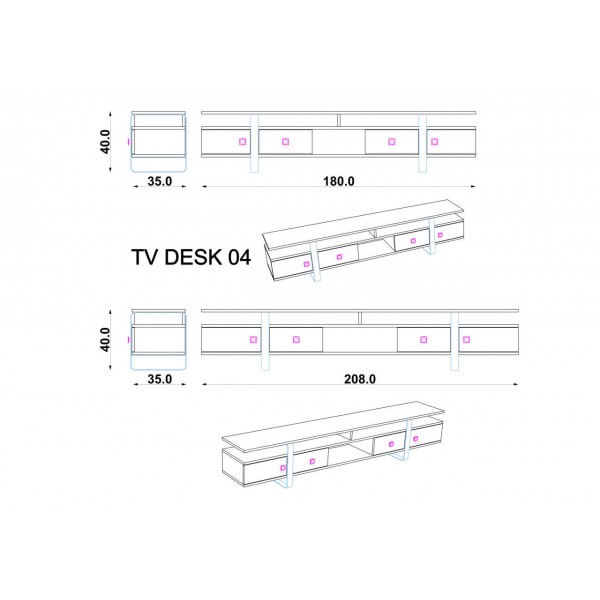 TV Ünitesi Safir & Meşe & Bianco (180 cm)