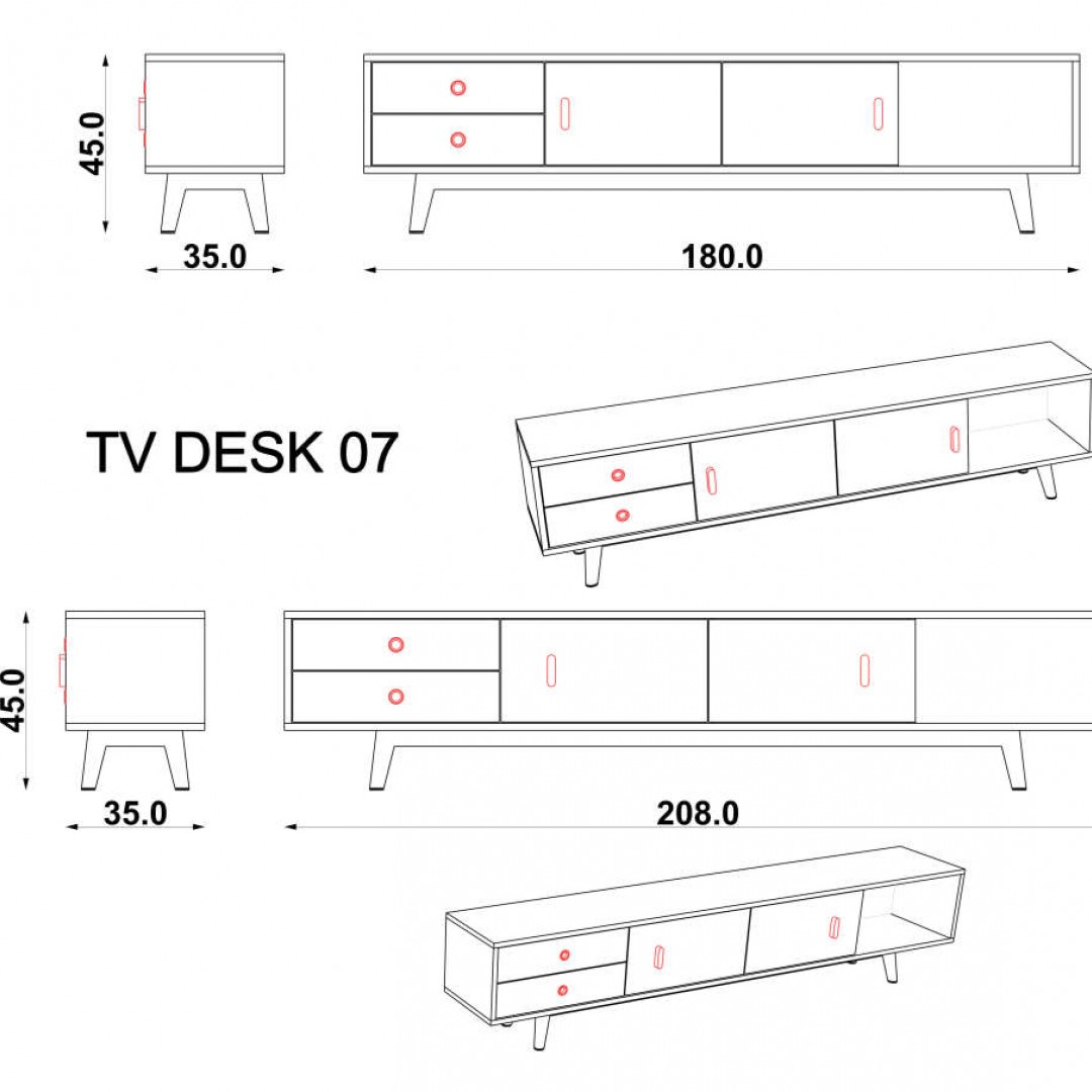 TV Ünitesi Teak & Beyaz (180 cm)