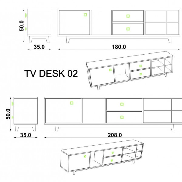 TV Ünitesi Teak & Metalik Gri & Koyu Gri (180 cm)