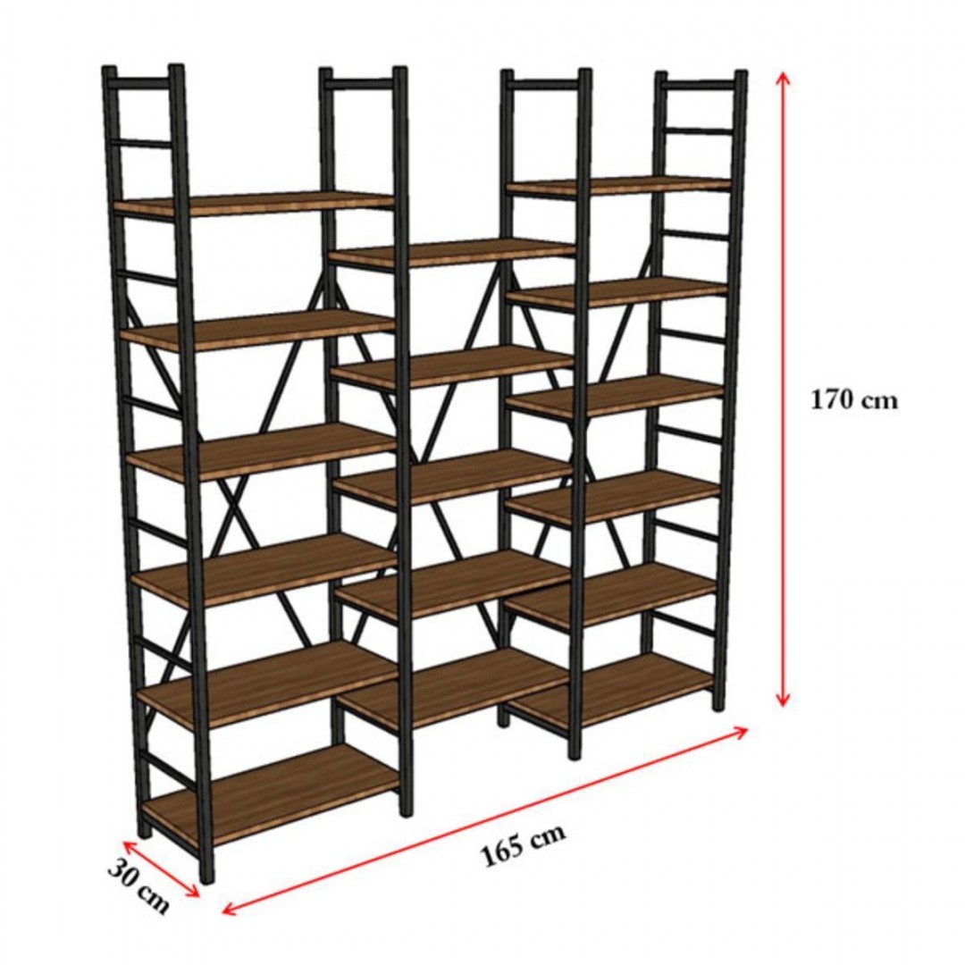 6 RAFLI METAL KİTAPLIK ÜÇ MODÜL