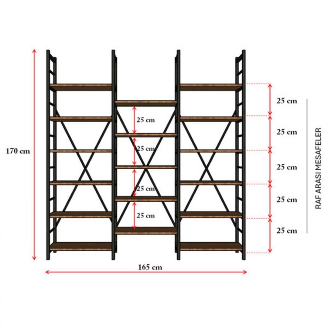 6 RAFLI METAL KİTAPLIK ÜÇ MODÜL