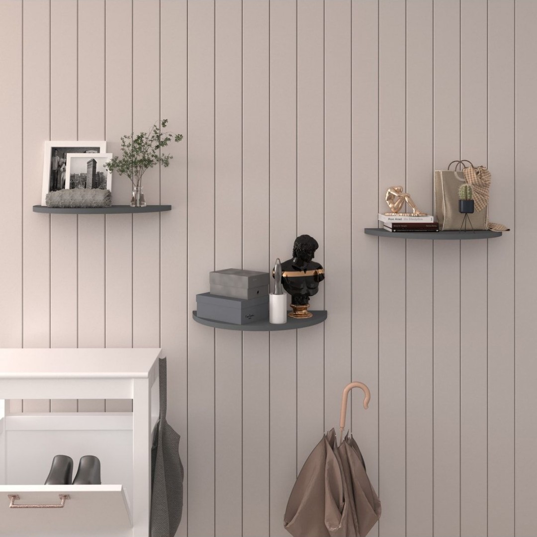 Doğal Modern Organizer Düzenleyici 3'lü Oval Dekoratif Kitaplık Banyo Mutfak Duvar Rafı Meşe