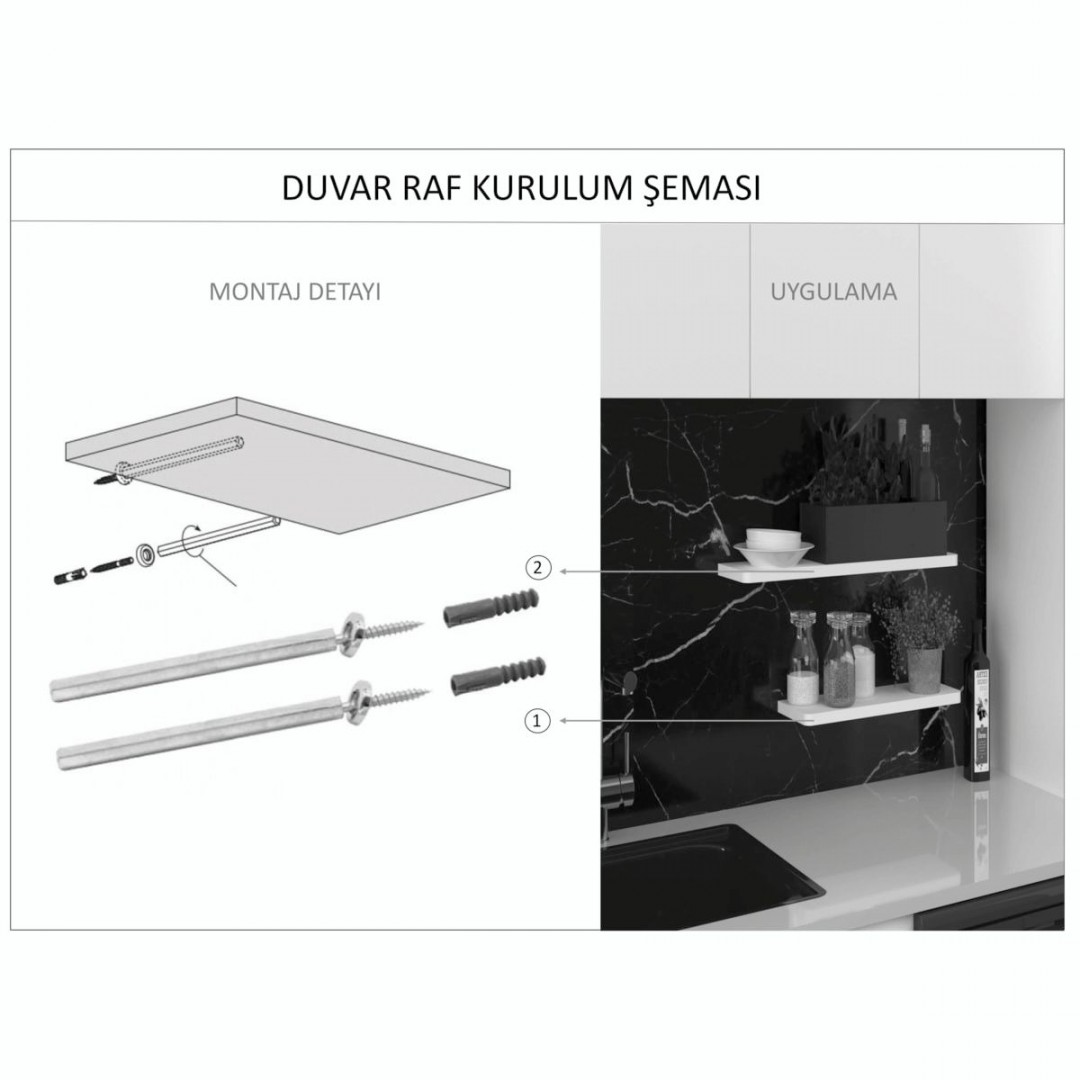 Modern Organizer Düzenleyici Dekoratif 2'li Kitaplık Banyo Mutfak Duvar Rafı Afrika Ceviz