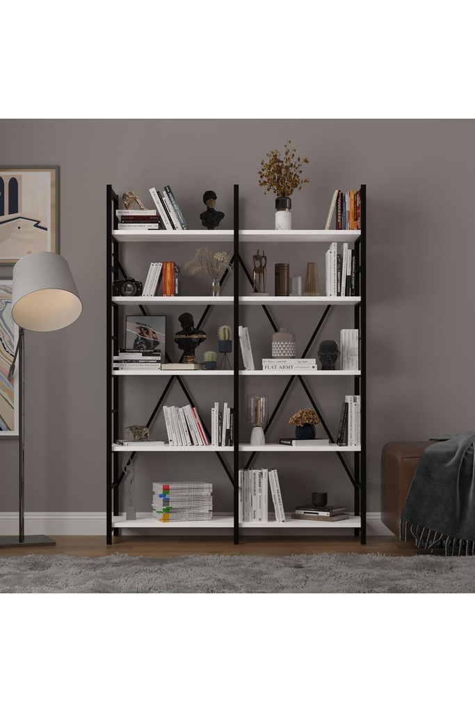 6 Raflı İki Modüllü Metal Kitaplık METALK02