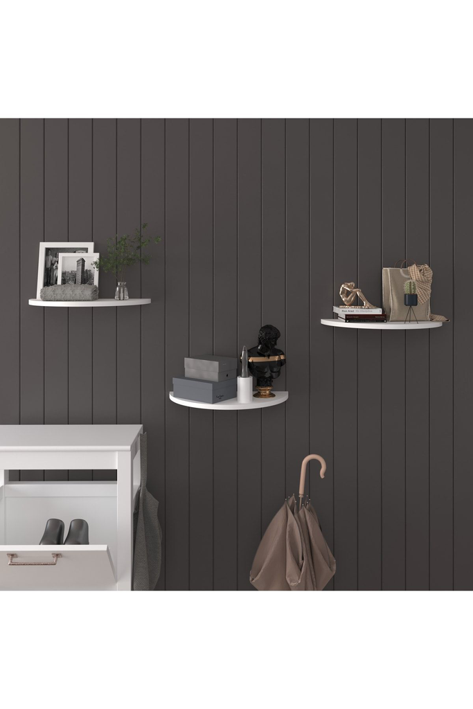 Doğal Modern Organizer Düzenleyici 3'lü Oval Dekoratif Kitaplık Banyo Mutfak Duvar Rafı