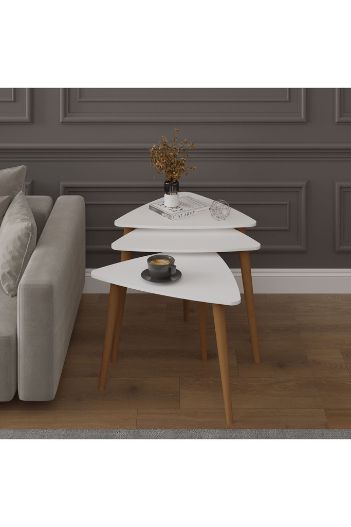 3’lü ÜÇGEN ZİGON SEHPA AHŞAP AYAKLI