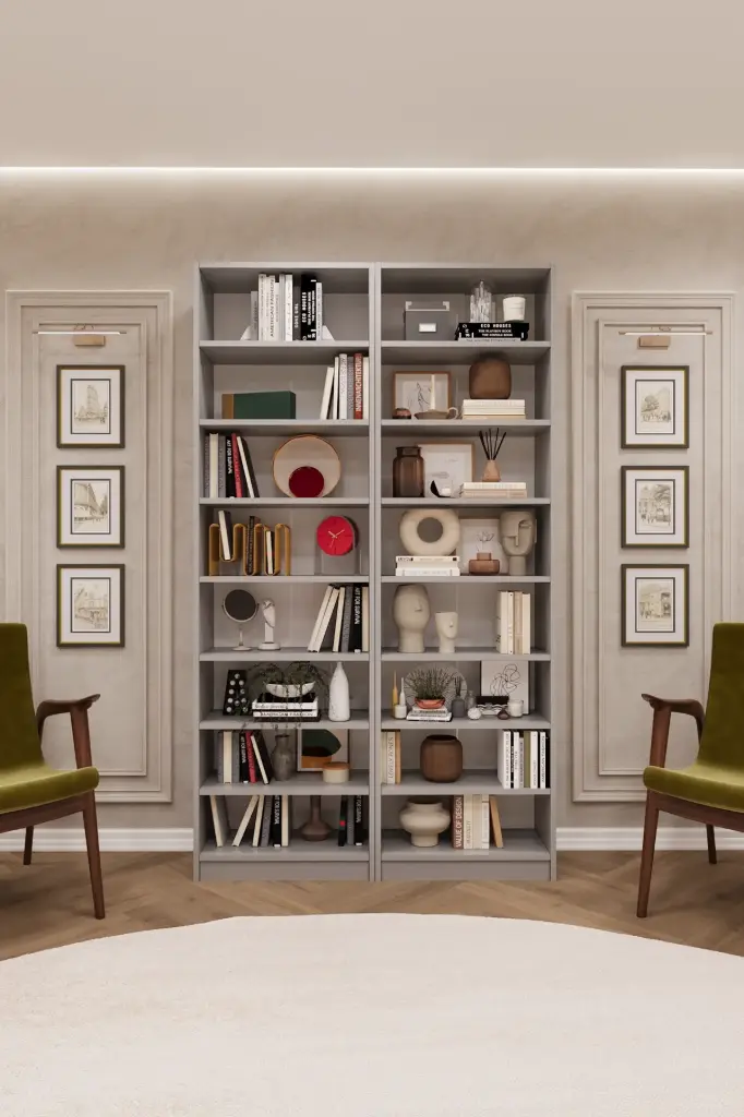 Kül Gri İki Modüllü Kitaplık %100 MDFLAM K-11