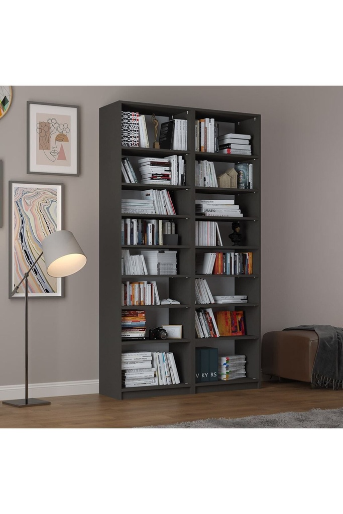Koyu Gri İki Modüllü Kitaplık %100 MDFLAM K-16