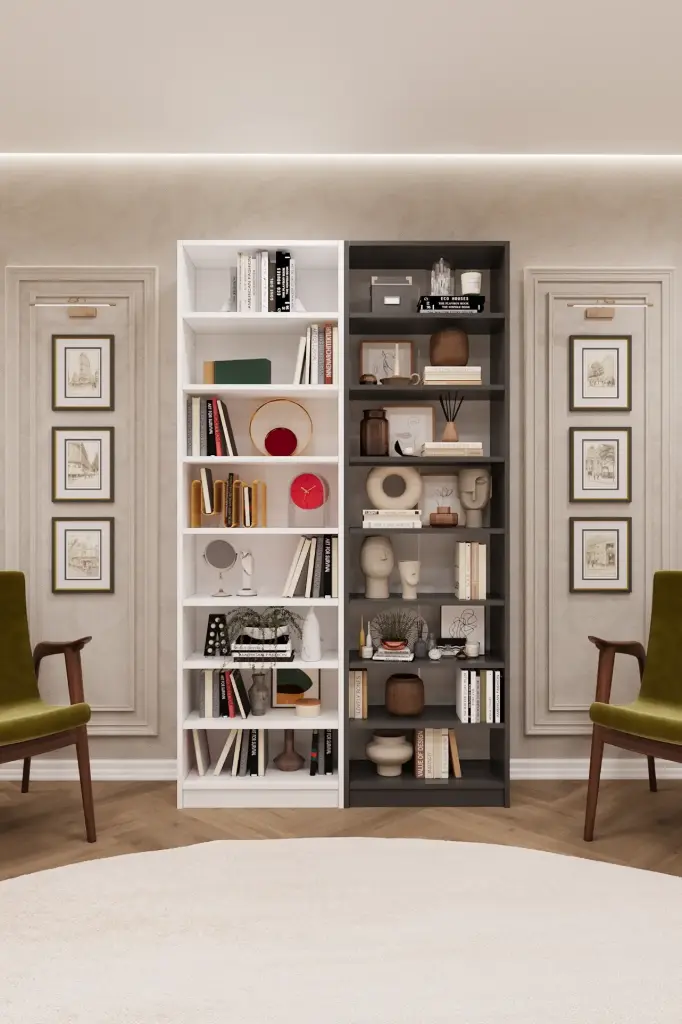 Beyaz & Koyu Gri Kitaplık %100 MDFLAM K-17