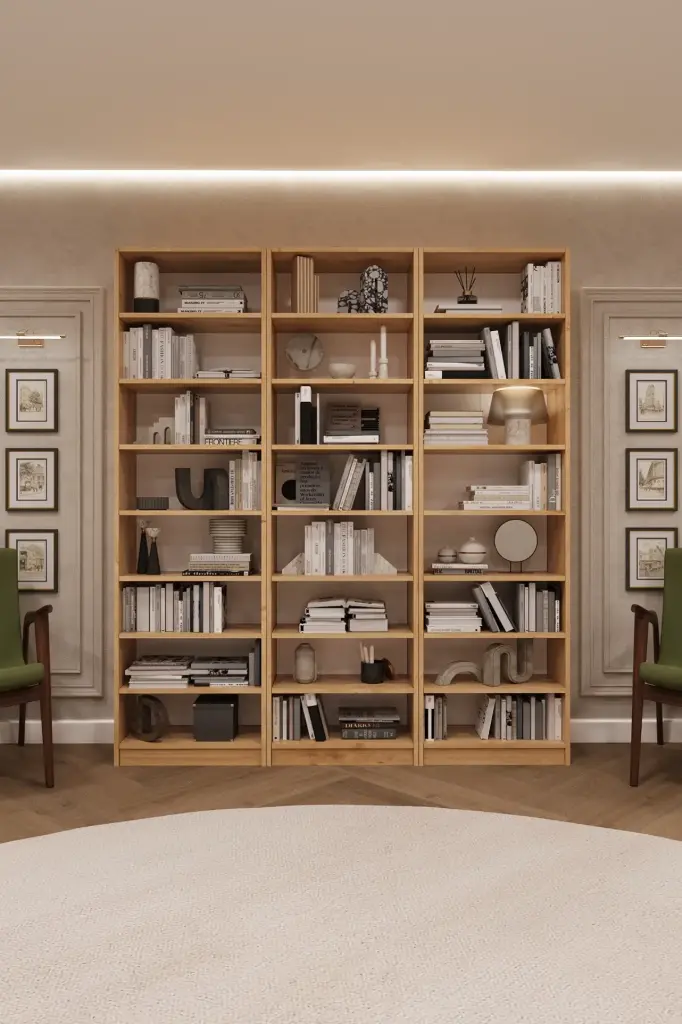 Safir Meşe Üç Modüllü Kitaplık K-21